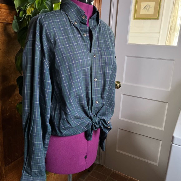 Savane Deep Dye, Green and Blue Plaid Casual Button Down Long Sleeve Shirt - Picture 4 of 8